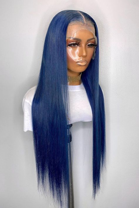 Blue straight lace wig